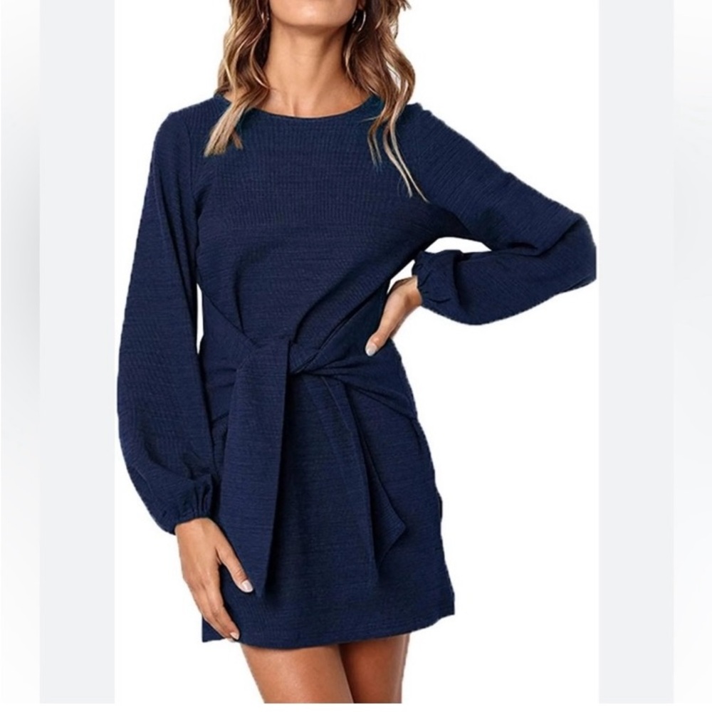 R VIVIMOS Lantern Sleeve Tie Dress